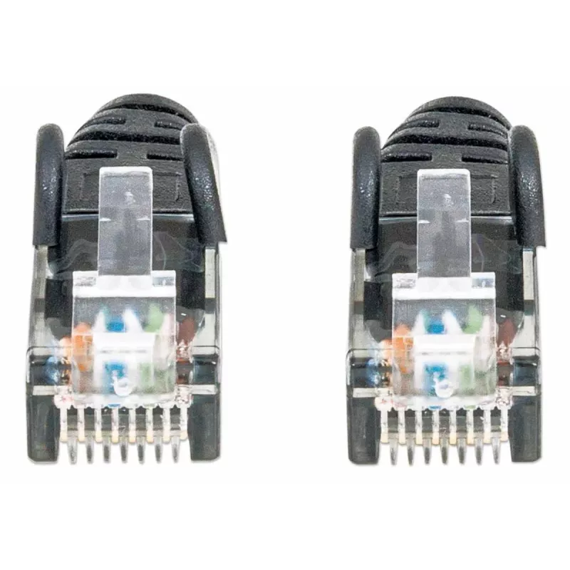 Intellinet tinklo jungiamasis kabelis, Cat6, 2 m, juodas, CCA, U/UTP, PVC, RJ45, paauksuoti kontaktai, apsaugotas nuo užkliuvimo, su gaubtuku, viso gyvenimo garantija