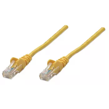 Intellinet tinklo jungiamasis laidas, Cat5e, 3 m, geltonas, CCA, U/UTP, PVC, RJ45, auksuoti kontaktai, su apsauginiu gaubteliu, su įvore, visam laikui garantija