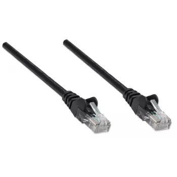 Intellinet tinklo jungiamasis kabelis, Cat5e, 2 m, juodas, CCA, U/UTP, PVC, RJ45, auksuoti kontaktai, su apsauga nuo užkabinimo, su batu, viso gyvenimo garantija
