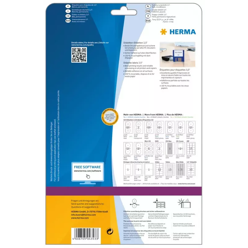 Lipnūs etikečių lapai spausdintuvui HERMA Disk labels 3.5 colio