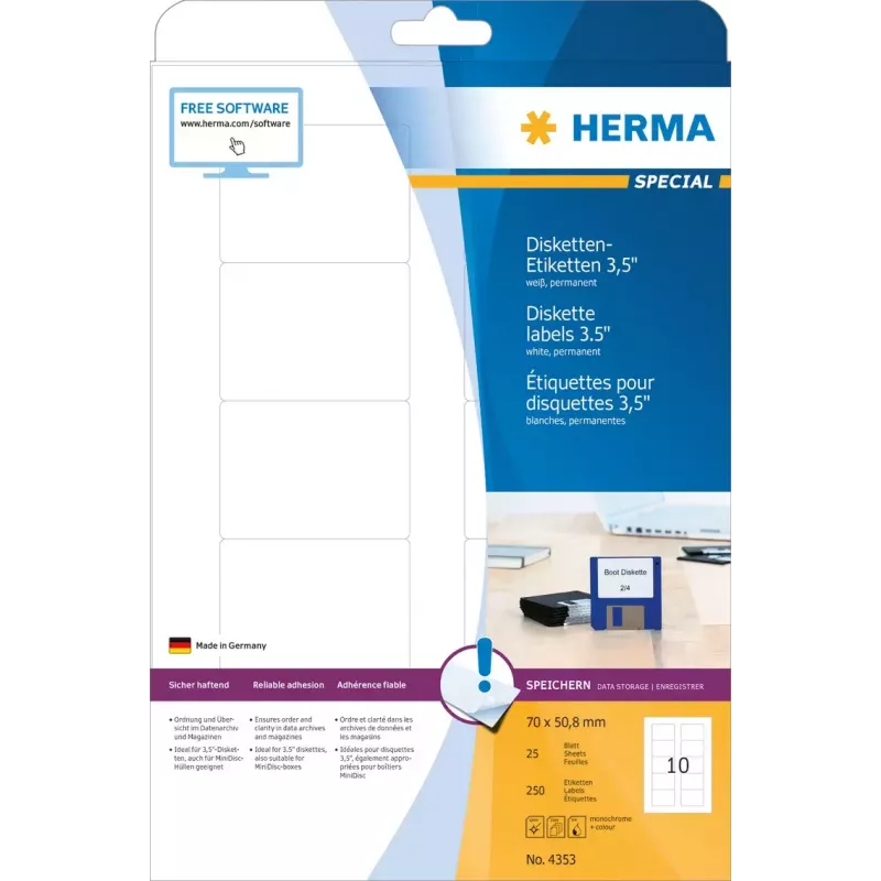 Lipnūs etikečių lapai spausdintuvui HERMA Disk labels 3.5 colio