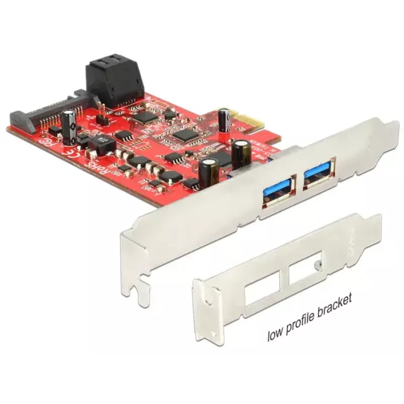 DeLOCK 89389 vidinė PCIe sąsajos plokštė su dviem SATA ir dviem USB 3.2 Gen 1 prievadais