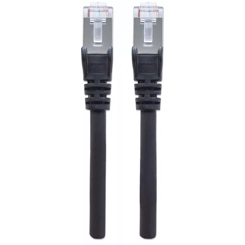 Intellinet tinklo jungiamasis laidas, Cat6A, 30 m, juodas, varis, S/FTP, LSOH / LSZH, PVC, RJ45, auksuoti kontaktai, su apsauga nuo užkliuvimo, su batais, viso gyvenimo garantija