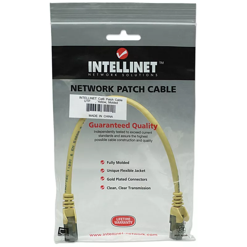 Intellinet tinklo jungiamasis kabelis, Cat6A, 7,5 m, geltonas, varinis, S/FTP, LSOH / LSZH, PVC, RJ45, auksuoti kontaktai, su apsauginiu gaubteliu, viso gyvenimo garantija