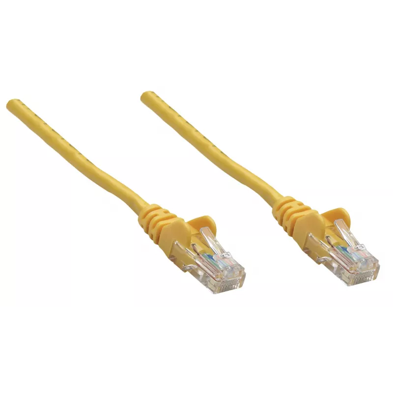 Intellinet tinklo jungiamasis laidas, Cat6, 0,25 m, geltonas, CCA, U/UTP, PVC, RJ45, auksuoti kontaktai, apsaugotas nuo užkliuvimo, su gaubtu, viso gyvenimo garantija