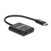 Manhattan USB-C garso adapteris su USB-C (įskaitant Power Delivery), juodas, 480 Mbps (USB 2.0), kabelis 11 cm, su Power Delivery USB-C prievadui (60 W), trejų metų garantija