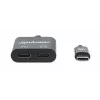 Manhattan USB-C garso adapteris su USB-C (įskaitant Power Delivery), juodas, 480 Mbps (USB 2.0), kabelis 11 cm, su Power Delivery USB-C prievadui (60 W), trejų metų garantija