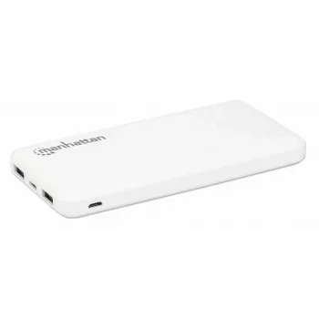 Manhattan Power Bank 10000 mAh, 2x USB-A (2.1A ir 1A), USB-C ir Micro-USB įėjimai, balta