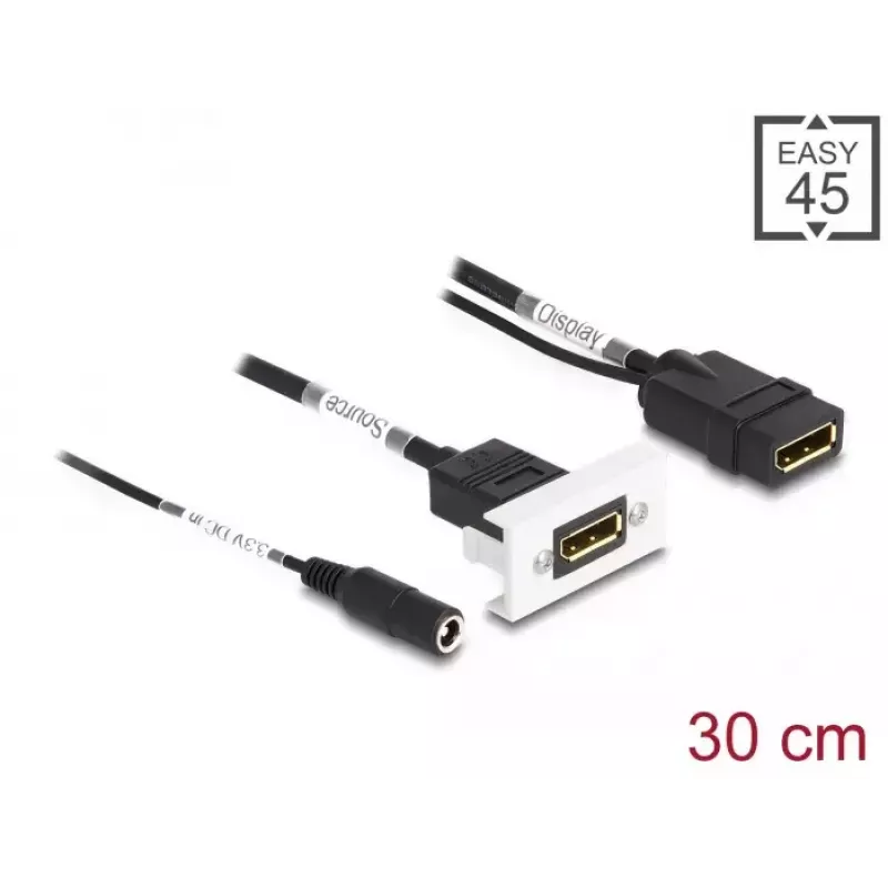 DeLOCK Easy 45 DisplayPort modulis su DC maitinimo jungtimi 2,1 x 5,5 mm, 4K 60 Hz