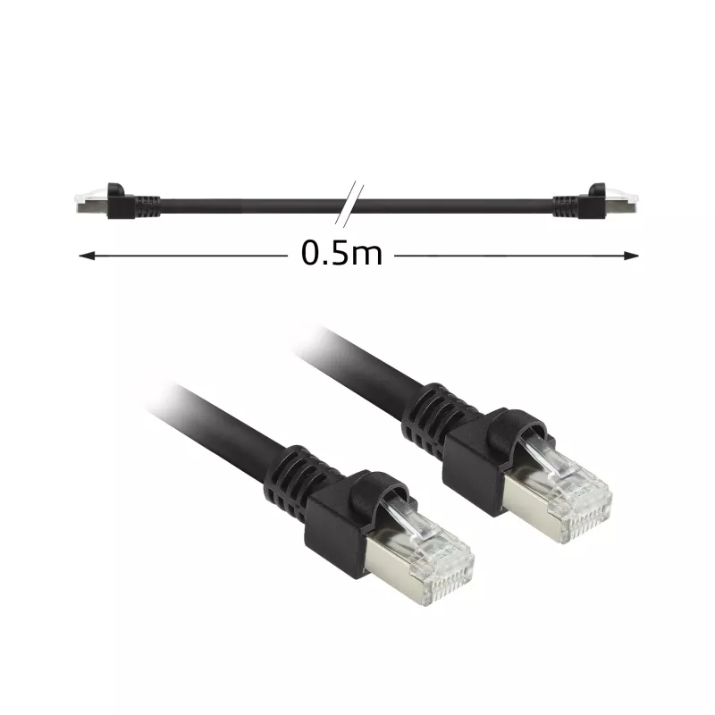 ACT Black 0,5 m S/FTP CAT7 PUR lankstus jungiamasis kabelis su RJ45 jungtimis (atitinka CAT6A)