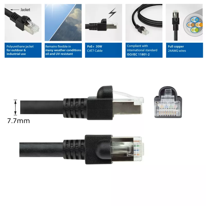 ACT Black 10 m S/FTP CAT7 PUR lankstus sujungiamasis kabelis su RJ45 jungtimis (atitinka CAT6A)