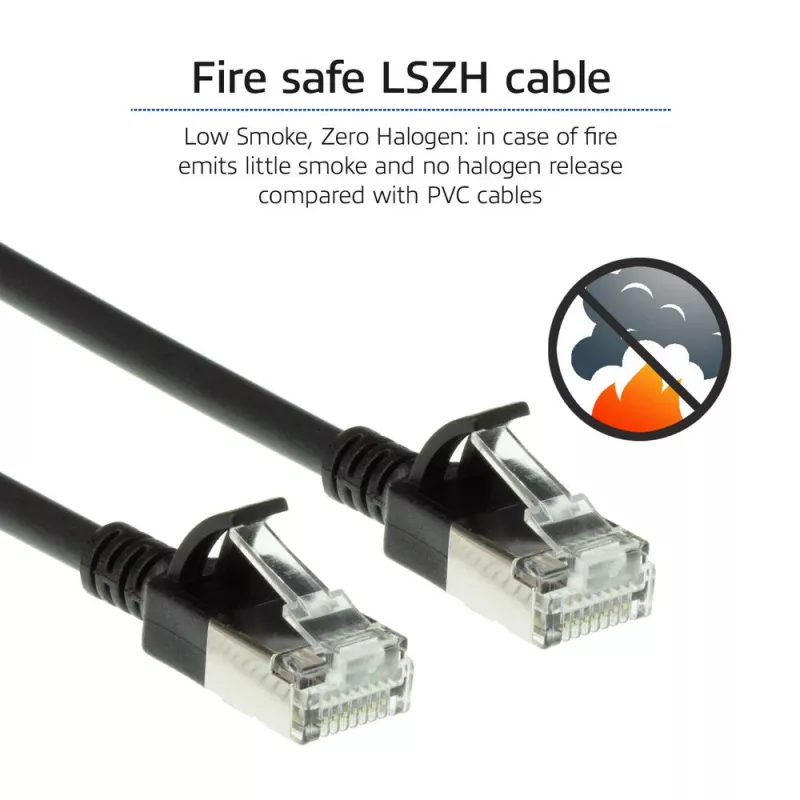 ACT Black 7m LSZH U/FTP CAT6A plonas duomenų centro pataisos kabelis su apsaugotais RJ45 kištukais