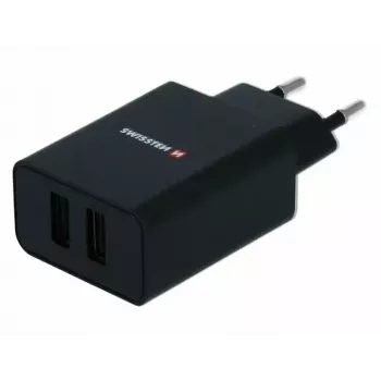 Maitinimo adapteris SWISSTEN Travel Charger SW-21A105W-BK, 2×USB, 2,1A prievade (10,5 W bendra)