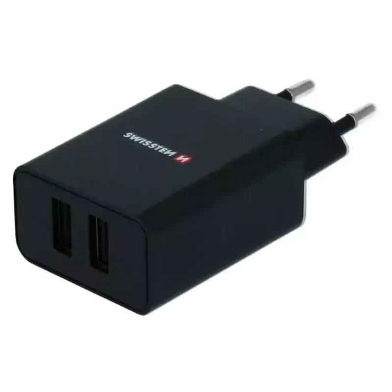Maitinimo adapteris SWISSTEN Travel Charger SW-21A105W-BK, 2×USB, 2,1A prievade (10,5 W bendra)
