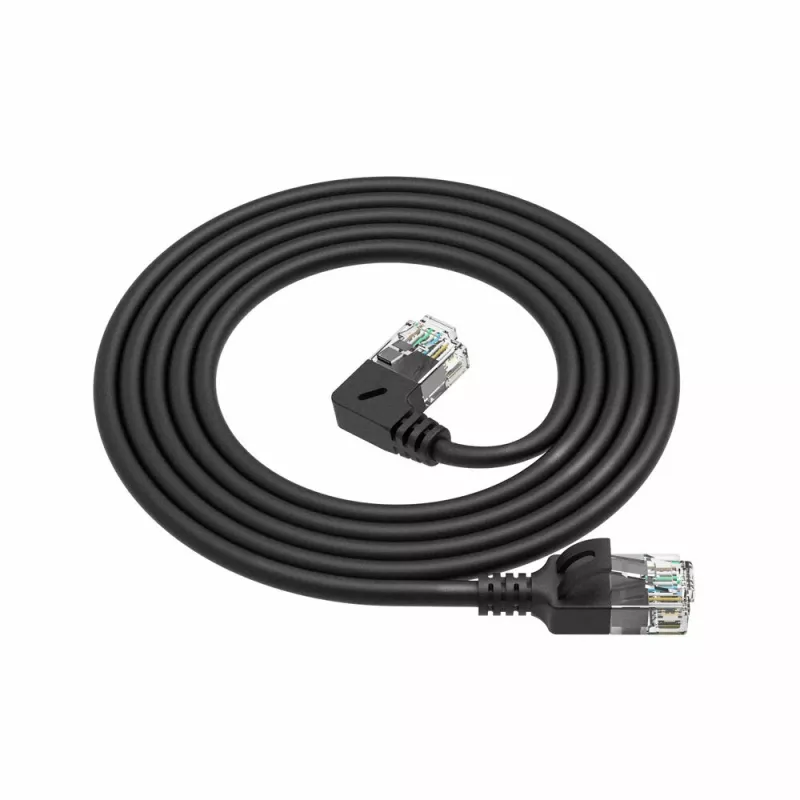 ACT Black 2 m U/UTP CAT6A LSZH plonas pataisymo laidas su RJ45 jungtimis 90° kampu į kairę ir tiesia