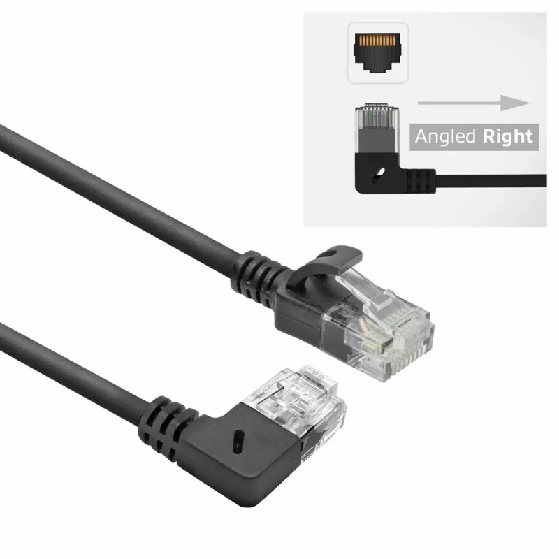 ACT Black 1 m U/UTP CAT6A LSZH plonas pataisinis kabelis su RJ45 jungtimis 90° kampu dešinėn ir tiesia