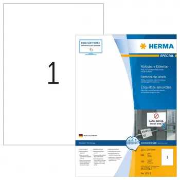 Lipdukai HERMA 10315 A4 210x297 mm balti nuimami Movables