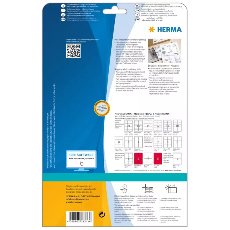 HERMA 8316 Siuntos etiketė su pristatymo raštu A4 182 x 130 mm, 25 lapų