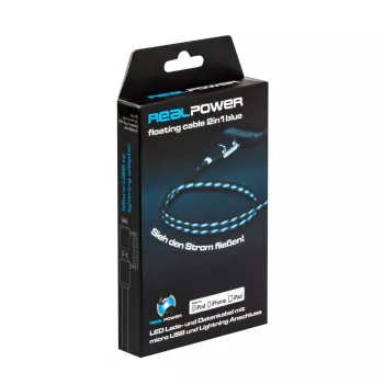 USB A / Lightning laidas RealPower 0,75 m juodas/mėlynas