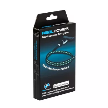 USB A / Lightning kabelis RealPower 0,75 m juodas žalias