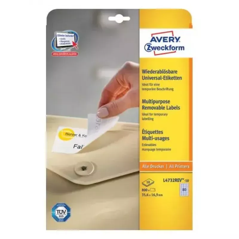 Lipnūs etikečių lapai AVERY L4732REV-10, A4, 3,56 × 1,69 cm, 10 lapų