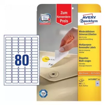 Lipnūs etikečių lapai AVERY L4732REV-10, A4, 3,56 × 1,69 cm, 10 lapų