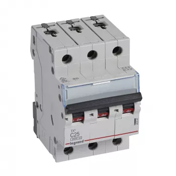 Automatinis jungiklis Legrand Tx3 C25A 3-polių 6 kA 3 moduliai (403547)