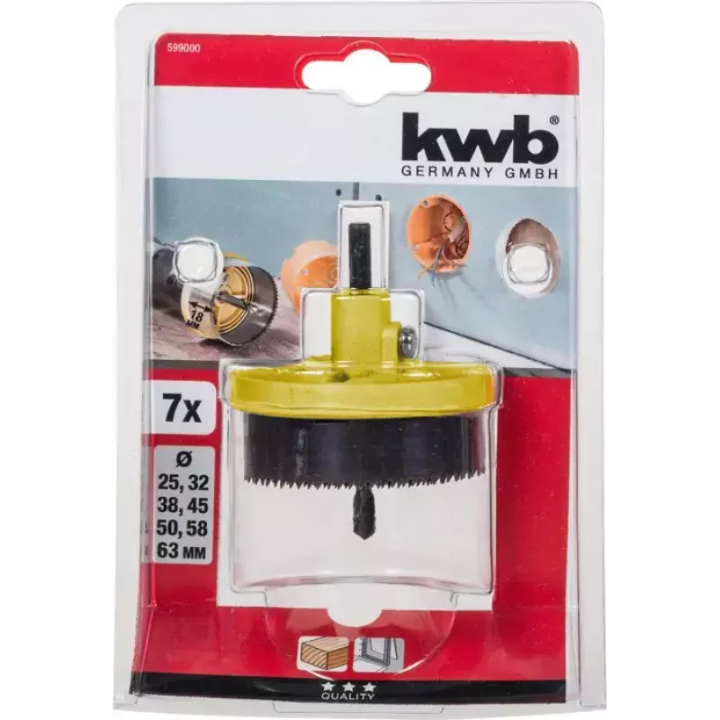 Pjūklų rinkinys skylėms išpjauti KWB 599000 7 vnt. 6,3 cm plastikui ir medžiui