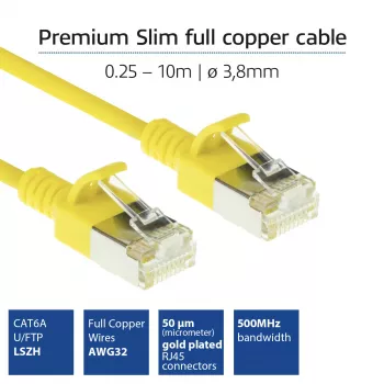 ACT Yellow 5 metrų LSZH U/FTP CAT6A plonas duomenų centro pataisinis laidas su RJ45 jungtimis