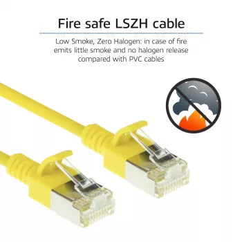 ACT geltonas 1,5 m LSZH U/FTP CAT6A plonas duomenų centro jungiamasis kabelis su apsauga nuo užkabinimo ir RJ45 jungtimis