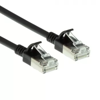 ACT Black 5 m LSZH U/FTP CAT6A plonas duomenų centro pataisos laidas su apsauga nuo užkabinimo ir RJ45 jungtimis