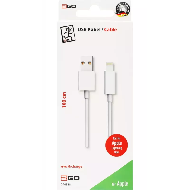Lightning laidas 2GO 794888 1m Baltas USB B