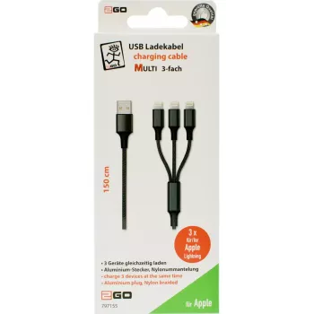 Laidas Lightning 2GO 797155 1,5 m Juodas USB B USB C Micro-USB B