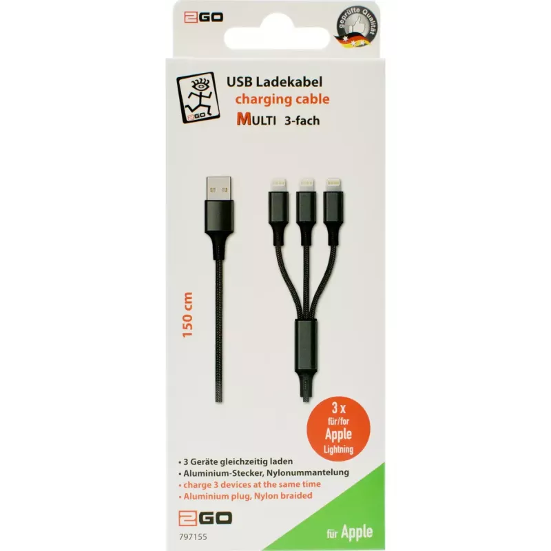 Laidas Lightning 2GO 797155 1,5 m Juodas USB B USB C Micro-USB B