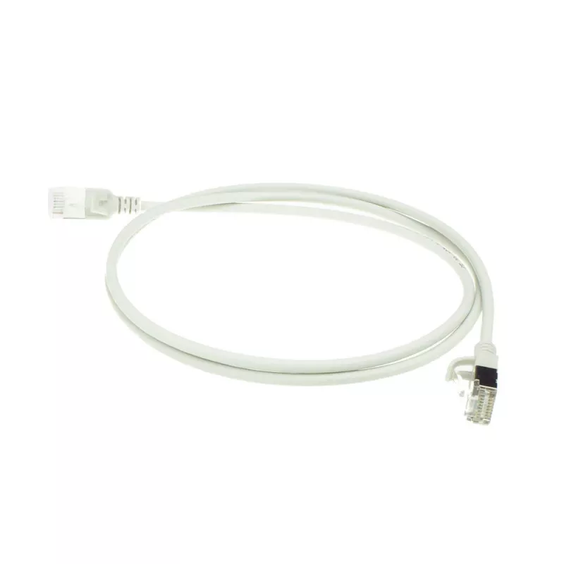 ACT pilkas 7 metrų LSZH U/FTP CAT6A plonas jungiamasis kabelis su apsauga nuo užkabinimo ir RJ45 jungtimis