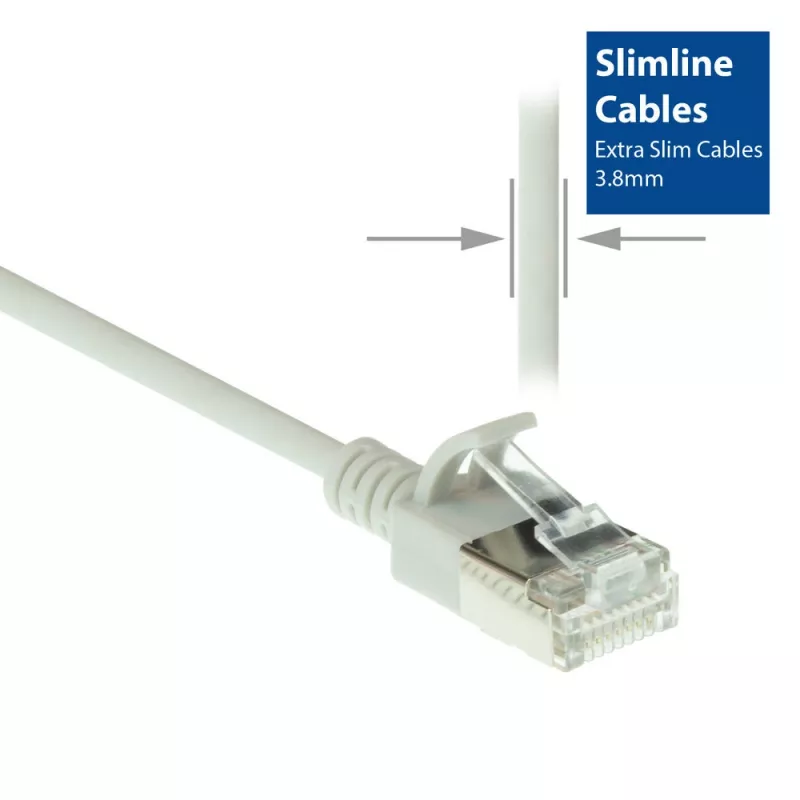 ACT pilkas 7 metrų LSZH U/FTP CAT6A plonas jungiamasis kabelis su apsauga nuo užkabinimo ir RJ45 jungtimis