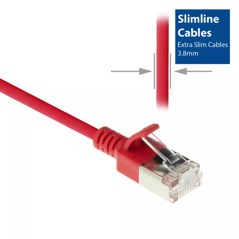 ACT Red 7 m LSZH U/FTP CAT6A duomenų centro plonas šuolinis kabelis su apsauga nuo užkabinimo ir RJ45 jungtimis