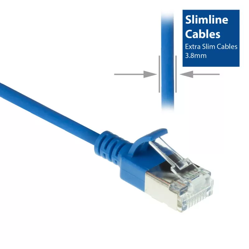 ACT Blue 7 m LSZH U/FTP CAT6A plonas duomenų centro pataisos laidas su apsauga nuo užkabinimo ir RJ45 jungtimis