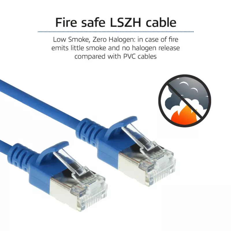 ACT Blue 7 m LSZH U/FTP CAT6A plonas duomenų centro pataisos laidas su apsauga nuo užkabinimo ir RJ45 jungtimis