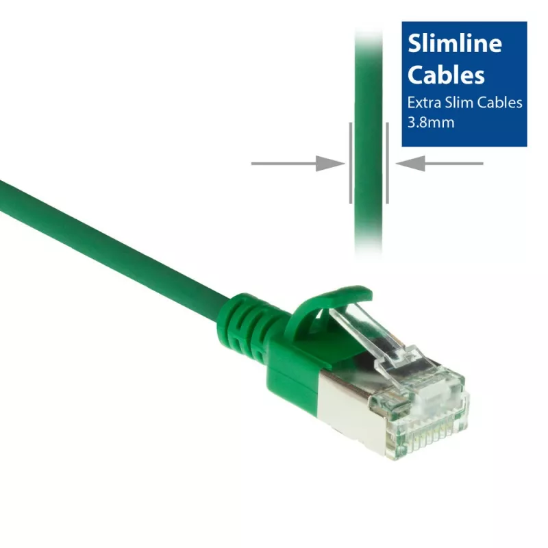 ACT Green 7 m LSZH U/FTP CAT6A plonas duomenų centro pataisos kabelis su apsauga nuo užkliuvimo ir RJ45 jungtimis
