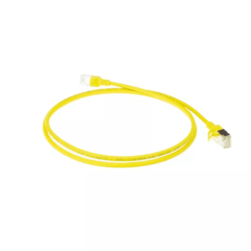 ACT Yellow 10m LSZH U/FTP CAT6A plonas duomenų centro pataisinis kabelis su apsauga nuo užkabinimo ir RJ45 jungtimis