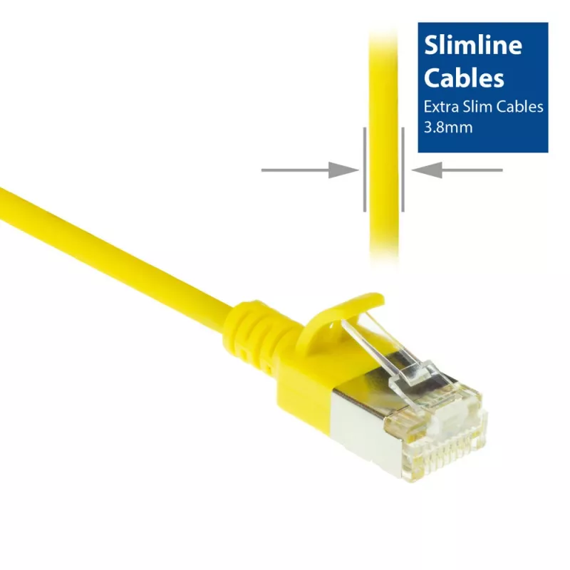 ACT Yellow 10m LSZH U/FTP CAT6A plonas duomenų centro pataisinis kabelis su apsauga nuo užkabinimo ir RJ45 jungtimis