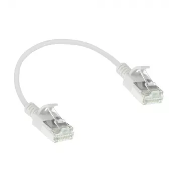 ACT White 0,5 m LSZH U/FTP CAT6A plonas duomenų centro pataisinis kabelis su apsaugotais RJ45 kištukais