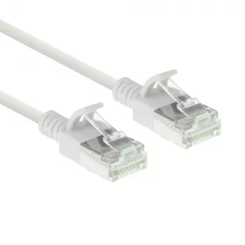 ACT White 0,15 m LSZH U/FTP CAT6A plonas duomenų centro pataisinis laidas su apsauga nuo užkliuvimo ir RJ45 jungtimis