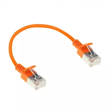 ACT Orange 0,5 m LSZH U/FTP CAT6A plonas jungiamasis kabelis su apsauga nuo užkabinimo, RJ45