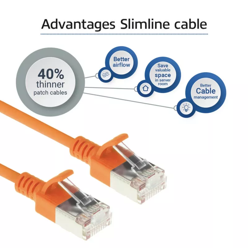 ACT Orange 5 metrų LSZH U/FTP CAT6A duomenų centro plonas pataisinis kabelis su apsaugotais RJ45 kištukais