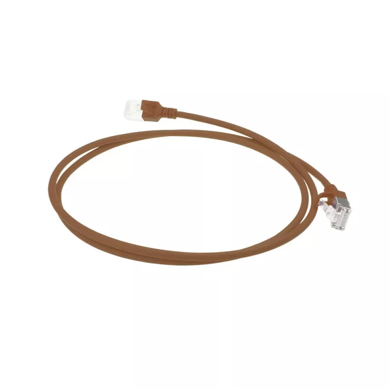 ACT Brown 1 m LSZH U/FTP CAT6A plonas duomenų centro pataisos laidas su apsauga nuo užkliuvimo ir RJ45 jungtimis