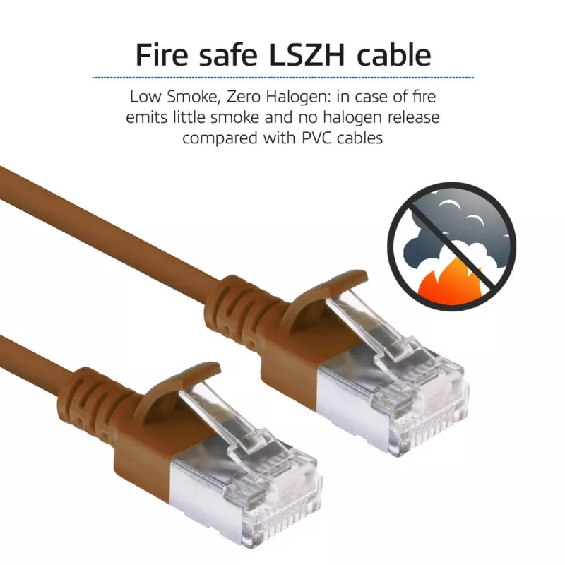 ACT Brown 1 m LSZH U/FTP CAT6A plonas duomenų centro pataisos laidas su apsauga nuo užkliuvimo ir RJ45 jungtimis