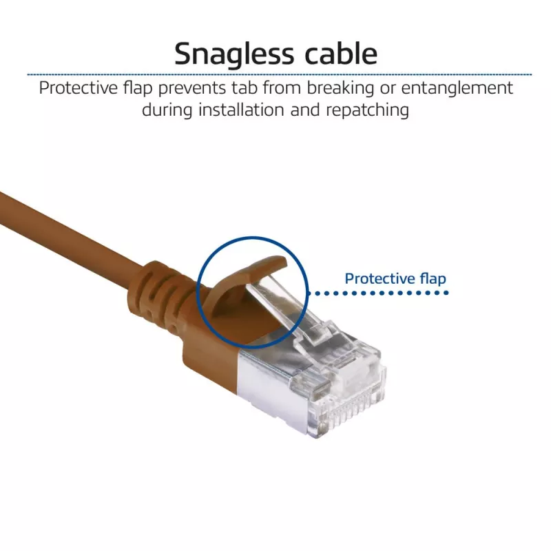ACT Brown 0,15 m LSZH U/FTP CAT6A plonas duomenų centro pataisos laidas su apsauga nuo užkabinimo ir RJ45 jungtimis