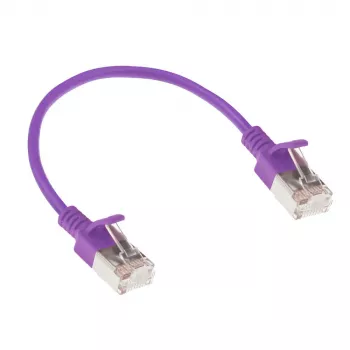 ACT Purple 0.15 m LSZH U/FTP CAT6A plonas lizdinis pataisinis kabelis su apsauginiais RJ45 jungtimis